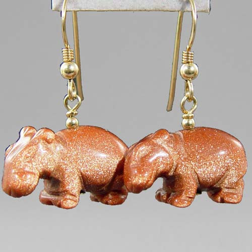 Goldstone Hippo Earrings