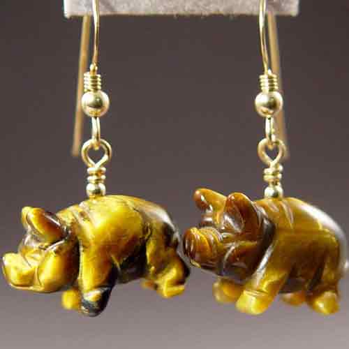 Tigereye Pig Earrings